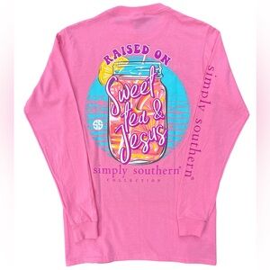 Simply Southern Pink Long Sleeve Graphic 100% Cotton Tshirt Size Small